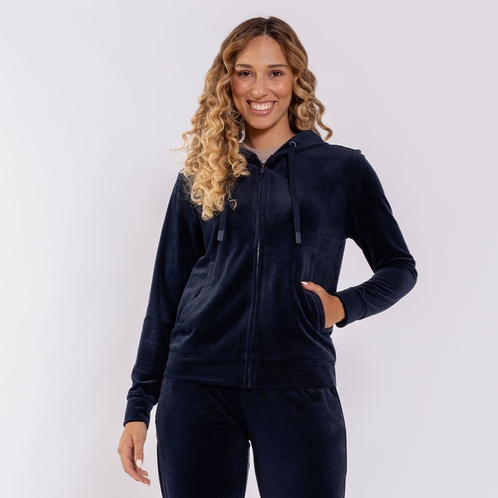 Jaqueta Feminina Esportiva Em Plush Com Capuz Scream Azul Marinho