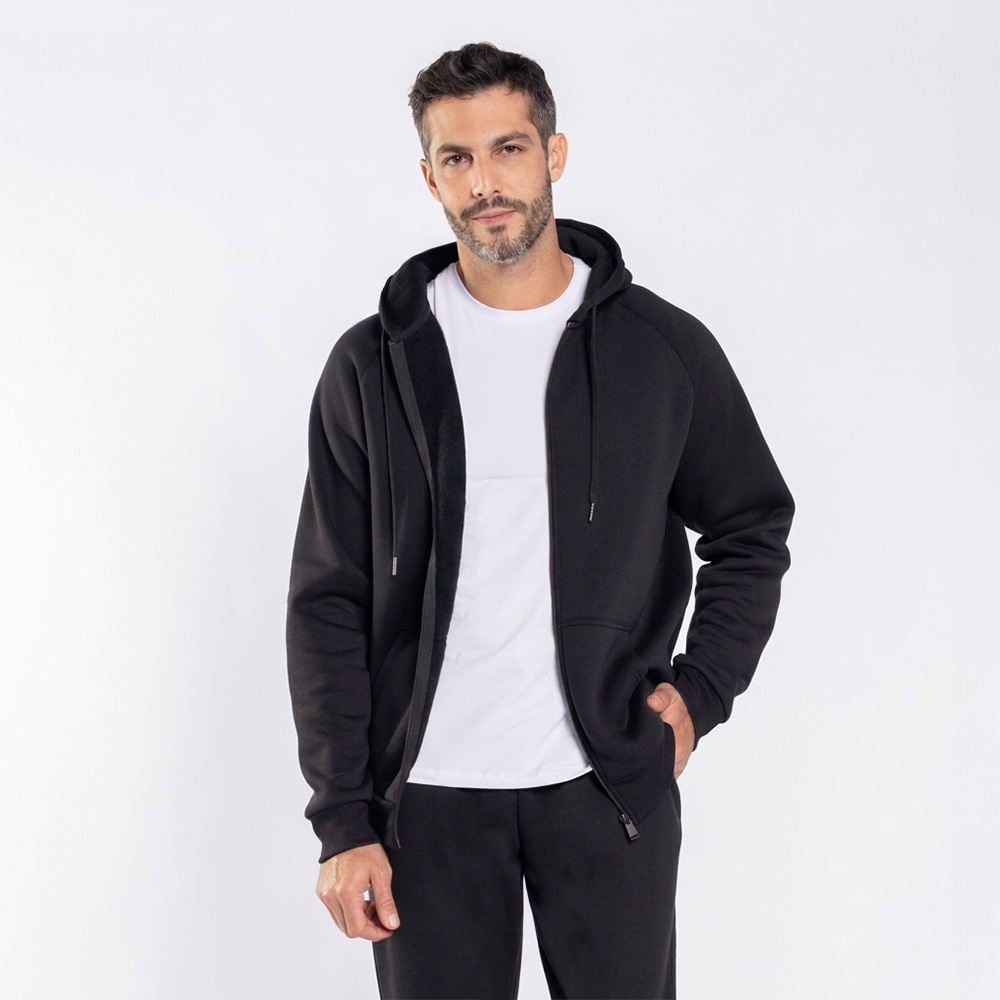 Jaqueta Masculina De Moletom Com Capuz Marc Alain Preto