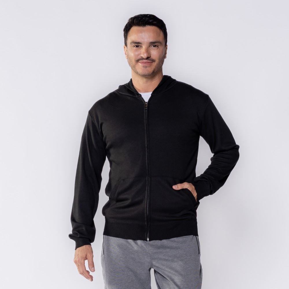Jaqueta Masculina De Tricot Com Capuz Marc Alain Preto