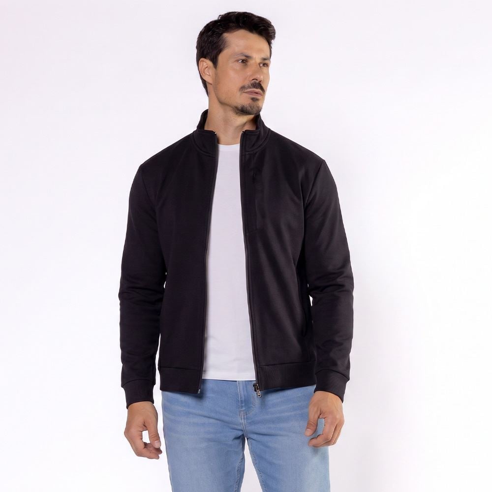 Jaqueta Masculina Gola Alta Em Nylon Marc Alain Preto