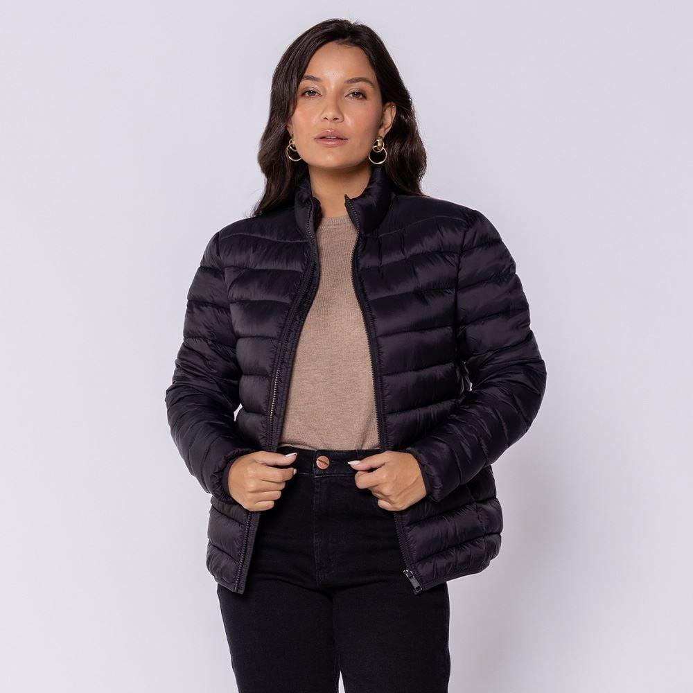 Jaqueta Puffer Feminina Aspen Com Elástico Patricia Foster Preto
