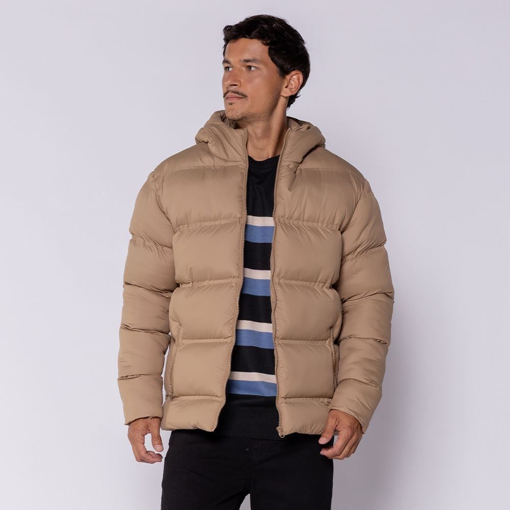 Jaqueta Puffer Masculina Com Capuz Fusionada Aspen Marc Alain Caramelo 18-1030