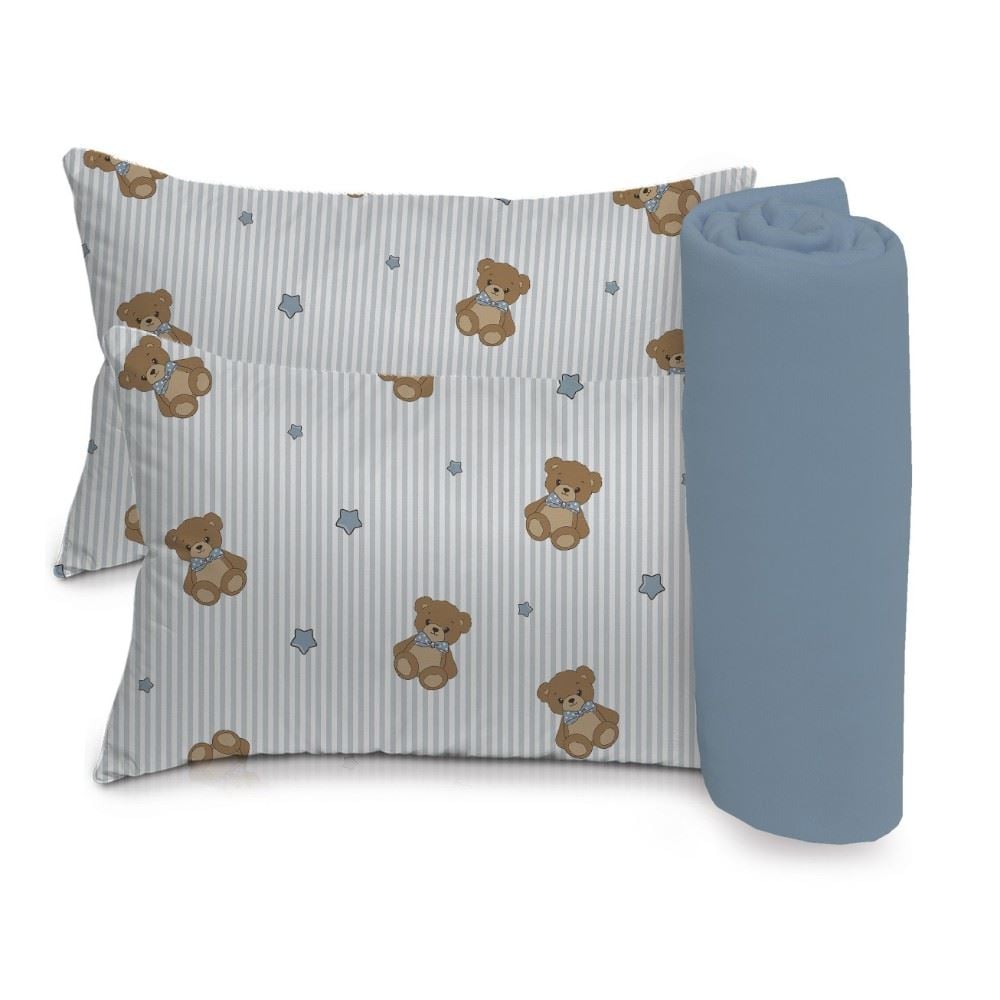 Jogo de Cama Bebê 100% Algodão Havan Baby 3 Peças - URSO AZUL