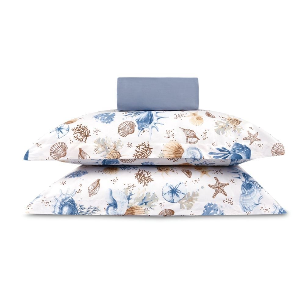 Jogo de Cama Casal Percal Buona Fortuna 3 pçs - Acqua Azul Novo