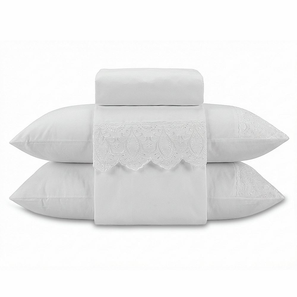 Jogo de Cama Casal Imperial com Renda Havan Casa 4 pçs - Branco