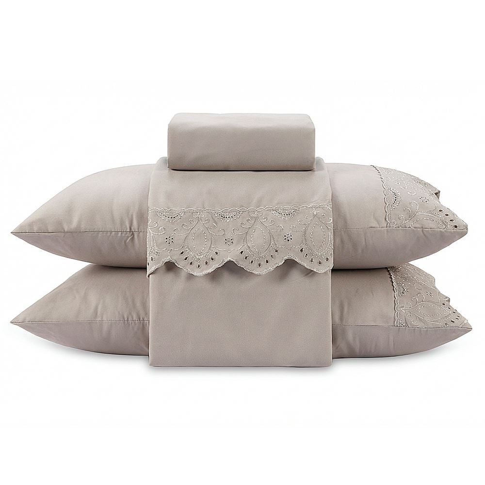 Jogo de Cama Casal Imperial com Renda Havan Casa 4 pçs - Bege