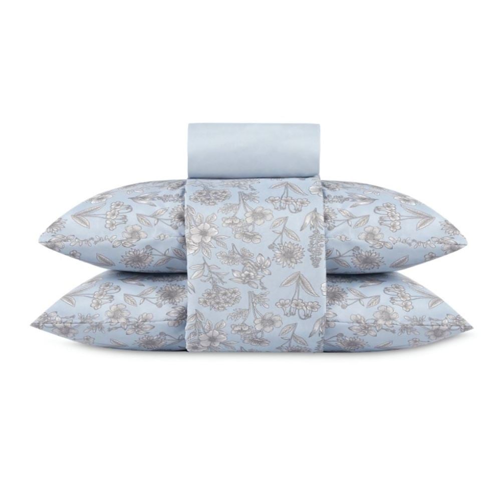Jogo de Cama Casal Elegance Havan Casa 4 pçs - Blossom Flowers Azul
