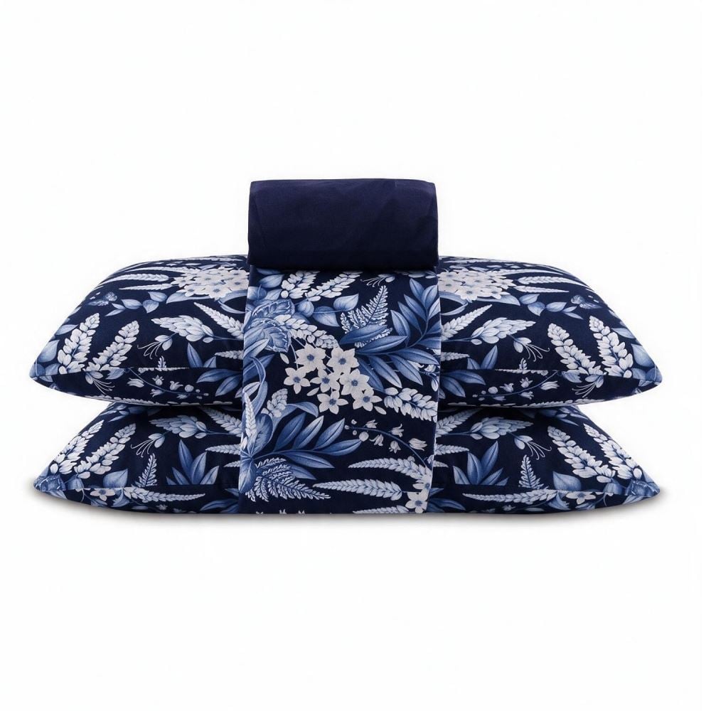 Jogo de Cama Casal Elegance Havan Casa 4 pçs - Elegance Flowers Marinho