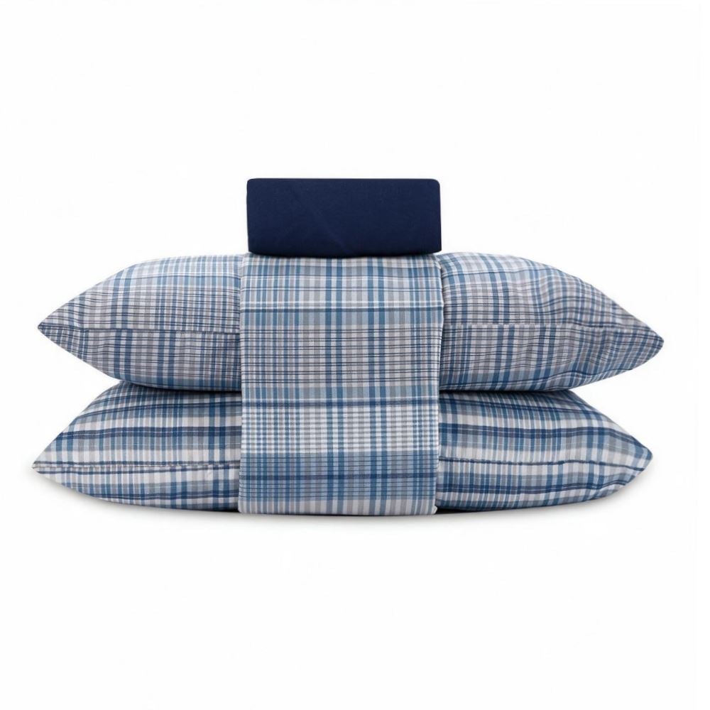 Jogo de Cama Casal Elegance Havan Casa 4 pçs - Jack Xadrez Azul