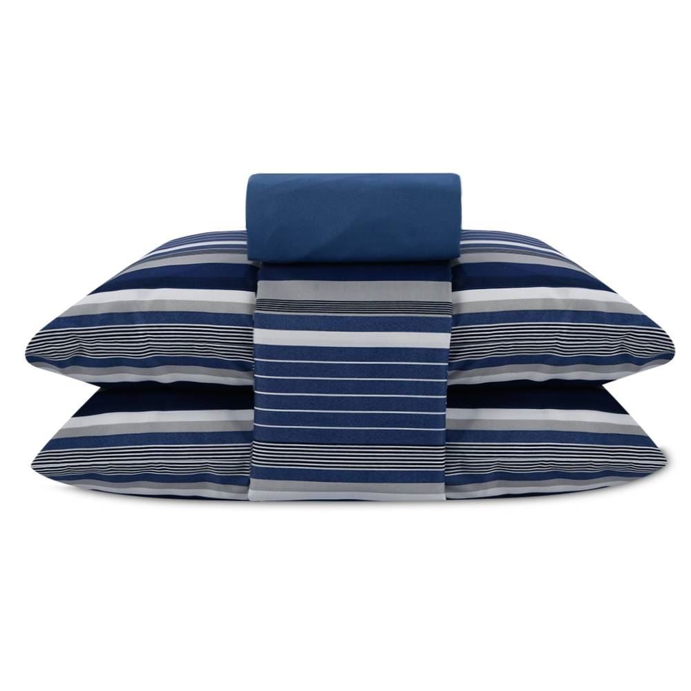 Jogo de Cama Casal Elegance Havan Casa 4 pçs - Fábio Listra Azul Escuro