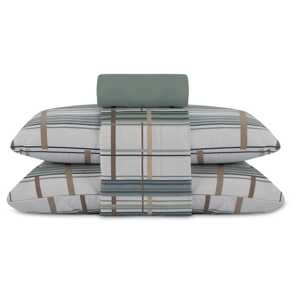 Jogo de Cama Casal Elegance Havan Casa 4 pçs - Valência Xadrez Verde