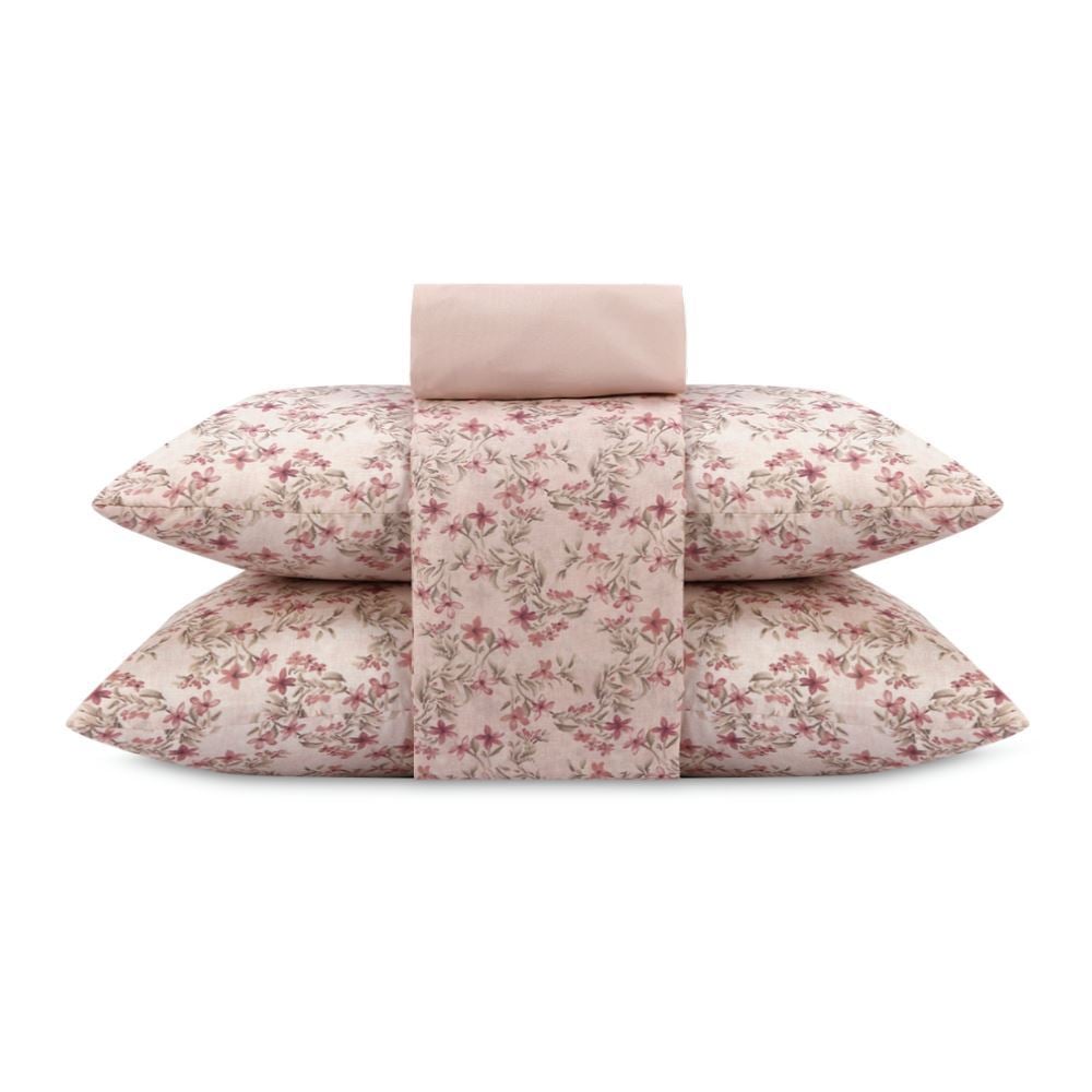 Jogo de Cama Casal Napoli Havan Casa 4 pçs - Elise Flowers Rosa