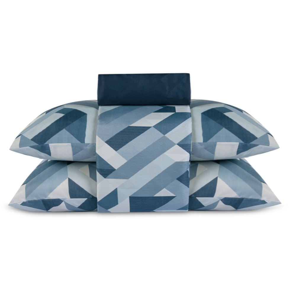 Jogo de Cama Casal Napoli Havan Casa 4 pçs - Arqui Azul