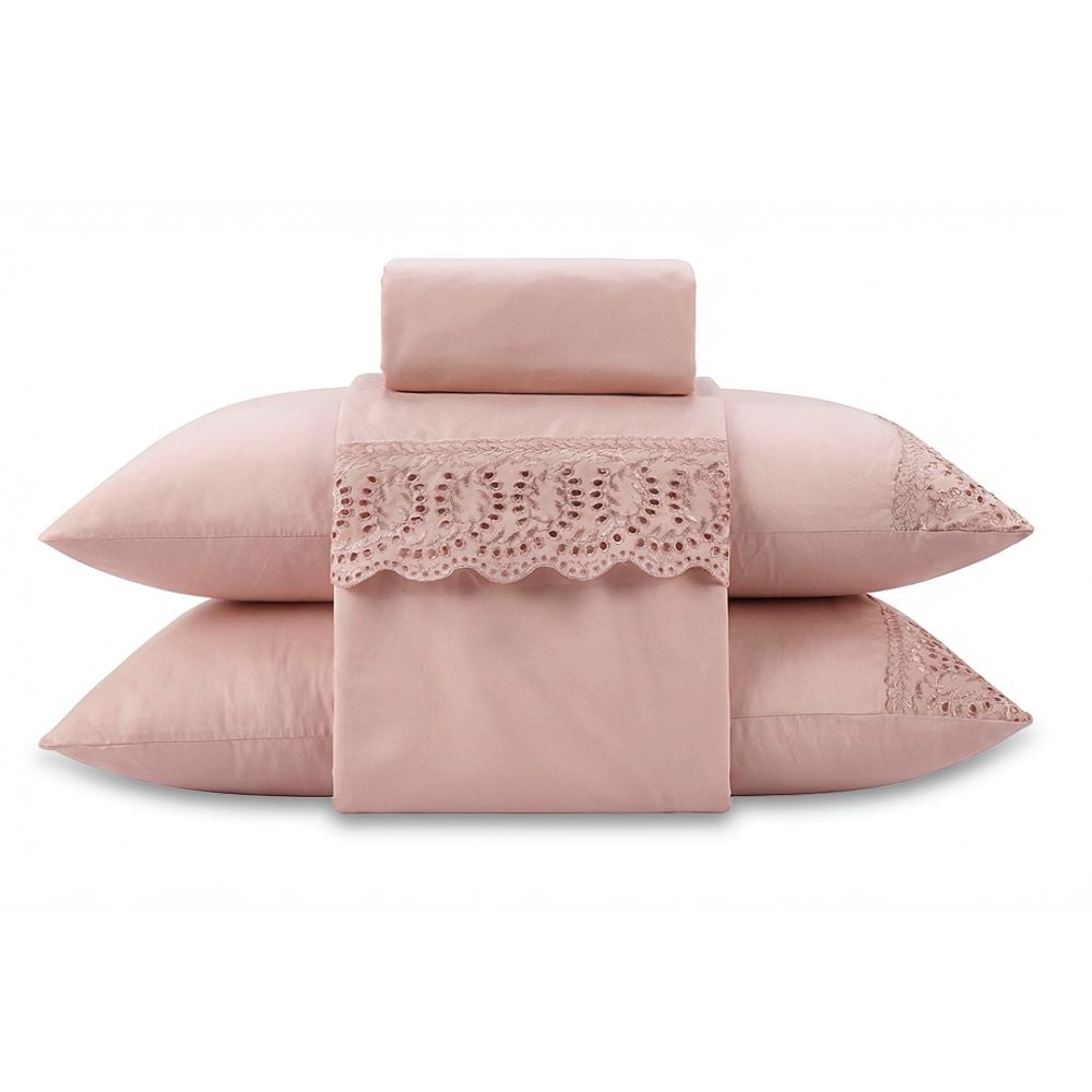 Jogo de Cama King Imperial com Renda Havan Casa 4 pçs - Rosa