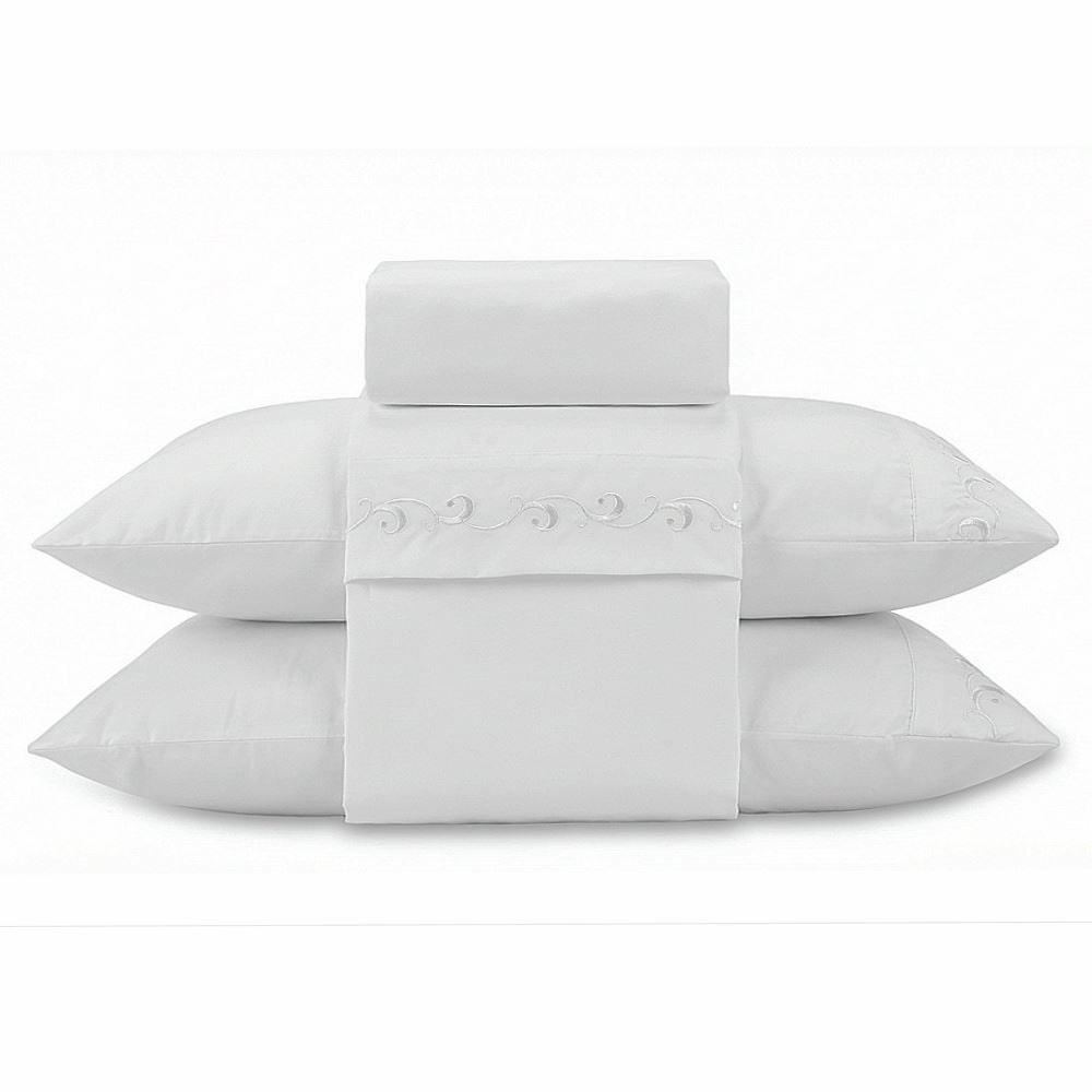 Jogo de Cama Imperial Queen com Bordado Havan Casa 4 pçs - Branco