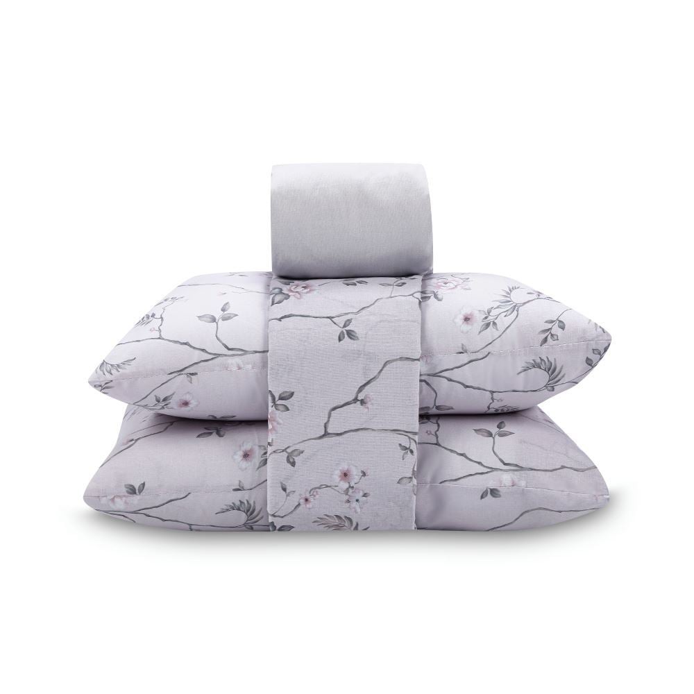 Jogo De Cama King 100% Algodão Royale 4 Peças - Soraia Flowers Bege