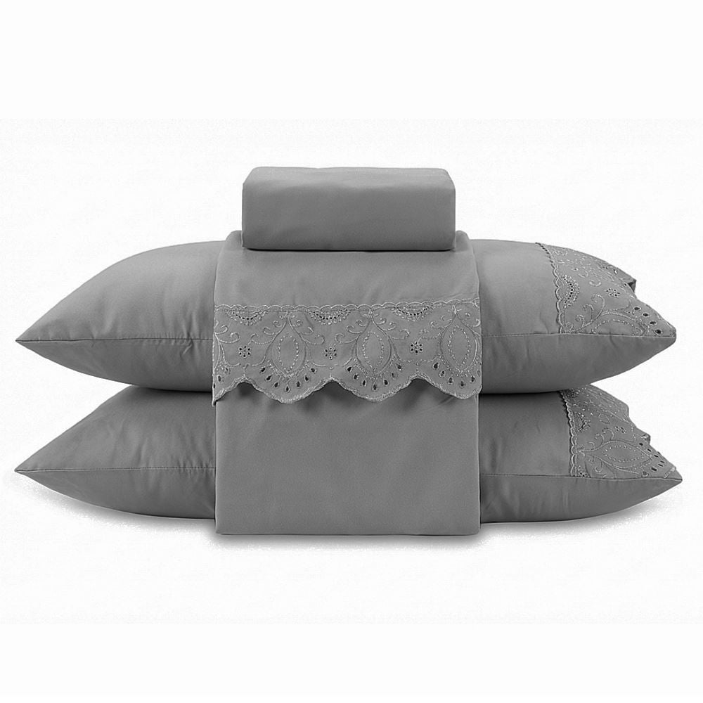 Jogo de Cama King Imperial com Renda 4 pçs Havan Casa - Cinza Amianto