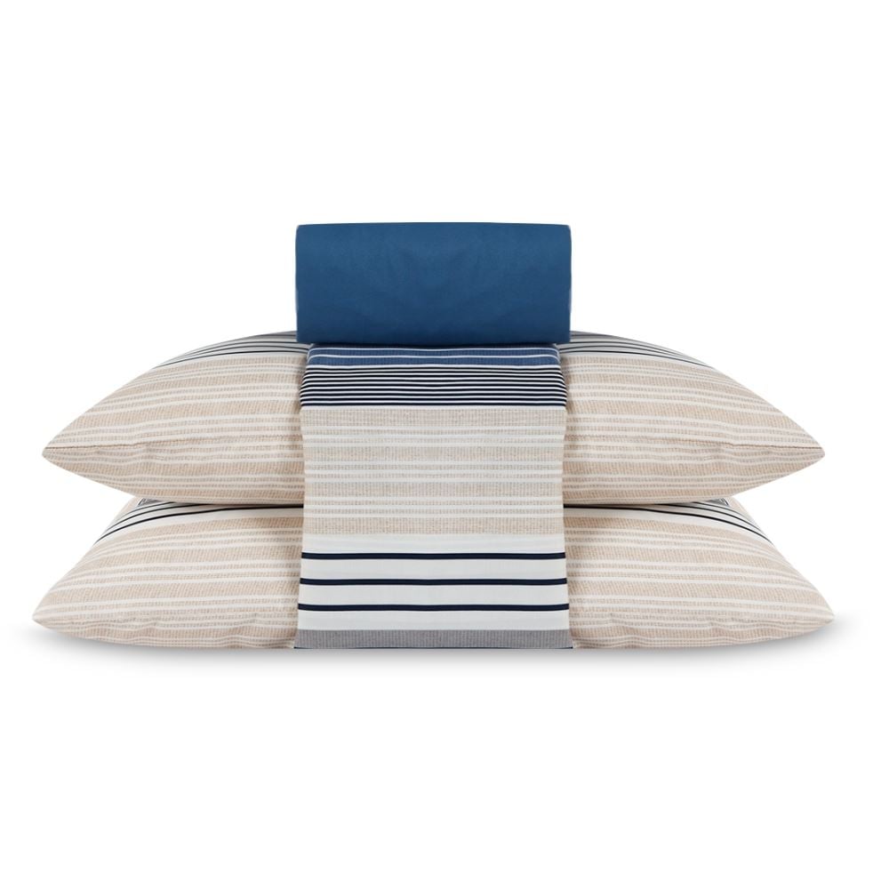 Jogo de Cama King Elegance Havan Casa 4 pçs - Artesano Listra Azul