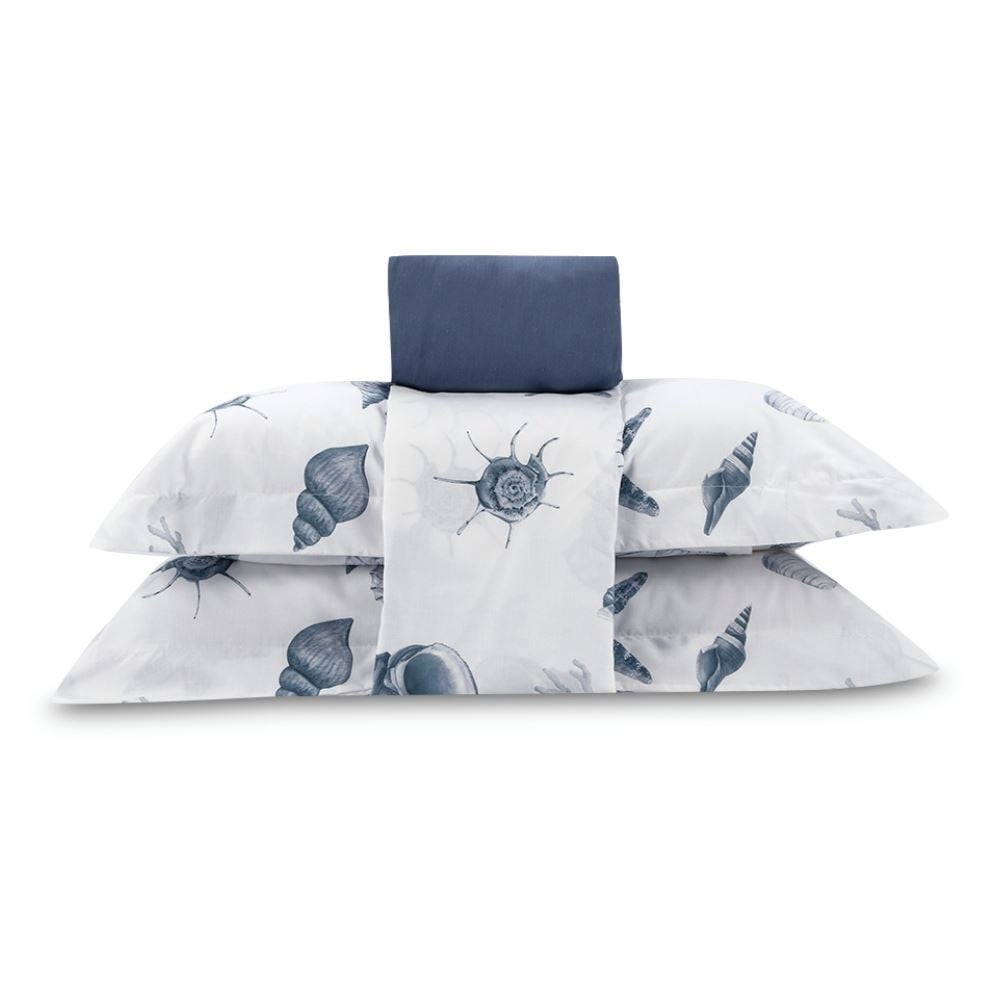 Jogo de Cama Queen Percal Buona Fortuna 4 pçs - Brisa Do Mar Azul