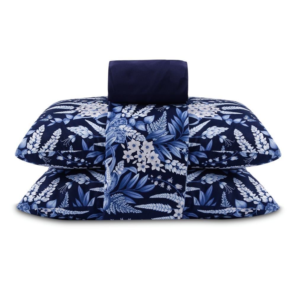Jogo De Cama Queen Elegance Havan Casa 4 Pçs - Elegance Flowers Marinho