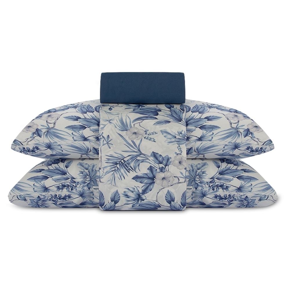 Jogo de Cama Queen Elegance Havan Casa 4 pçs - Organic Flores Azul