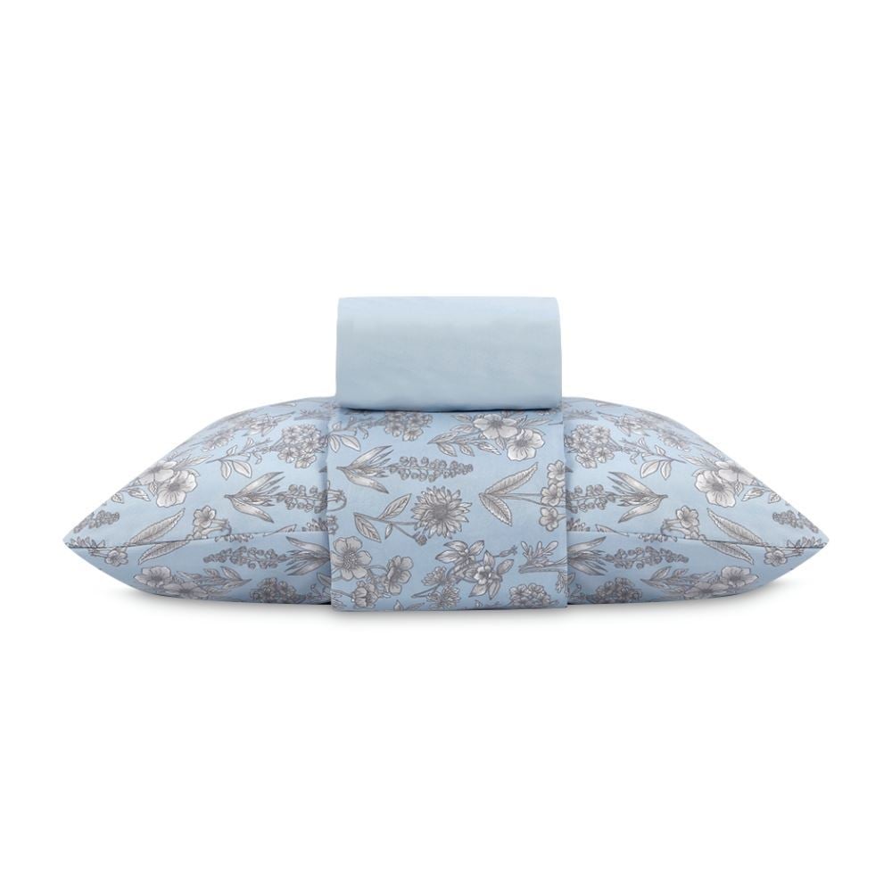 Jogo de Cama Solteiro Micropercal Havan Casa 3 pçs - Blossom Flowers Azul