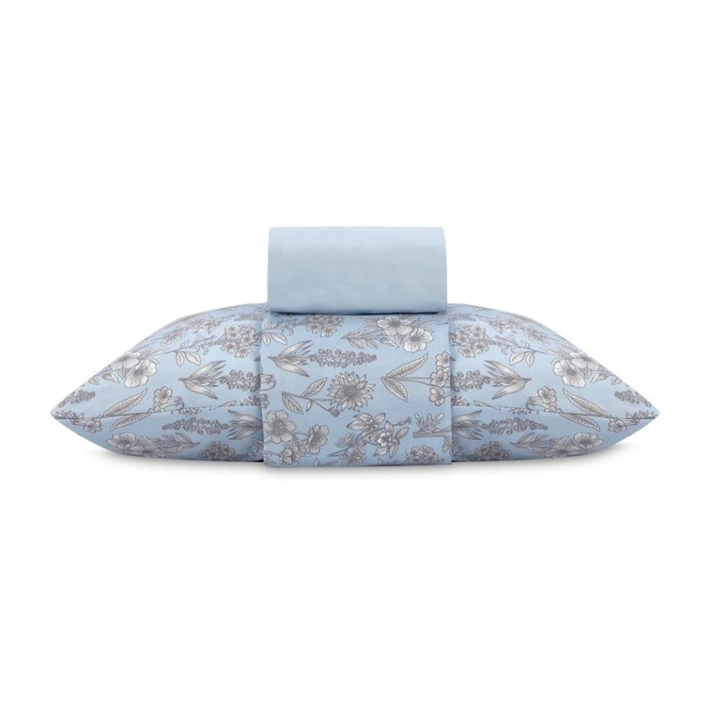 Jogo de Cama Solteiro Micropercal Havan Casa 3 pçs - Blossom Flowers Azul