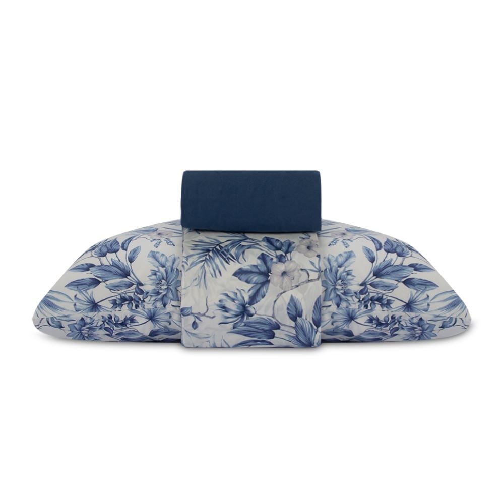 Jogo de Cama Solteiro Micropercal Havan Casa 3 pçs - Organic Flores Azul