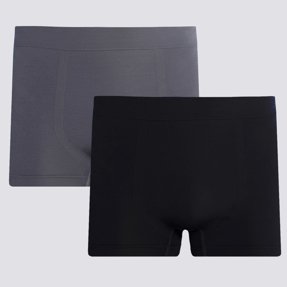 Kit 2 Cuecas Boxer Sem Costura em Poliamida Marc Alain Preto/Chumbo