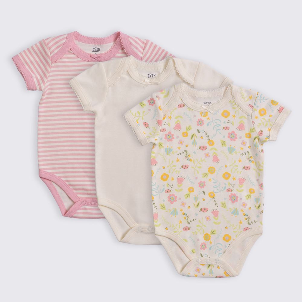 Kit Body Bebê 3 Peças Yoyo Baby Off White Flor