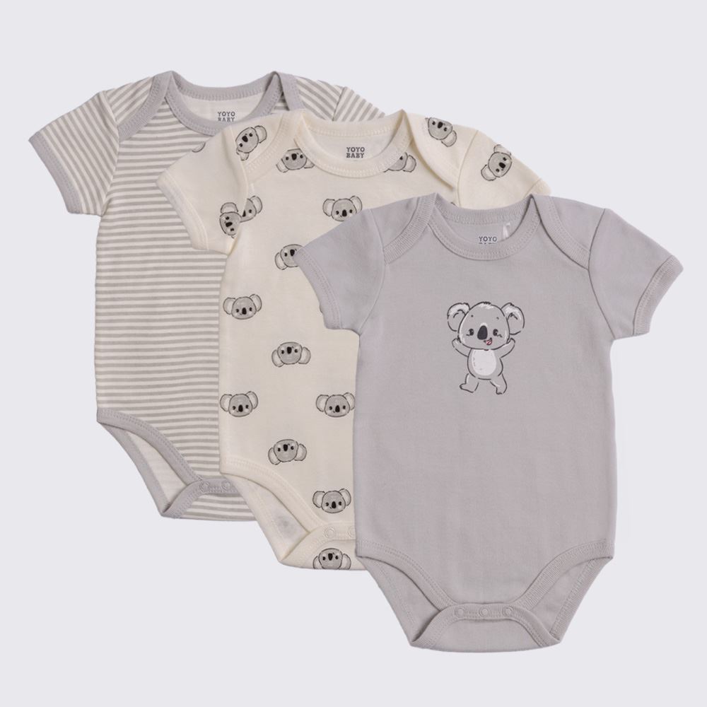 Kit Body Bebê 3 Peças Yoyo Baby Cinza Coala