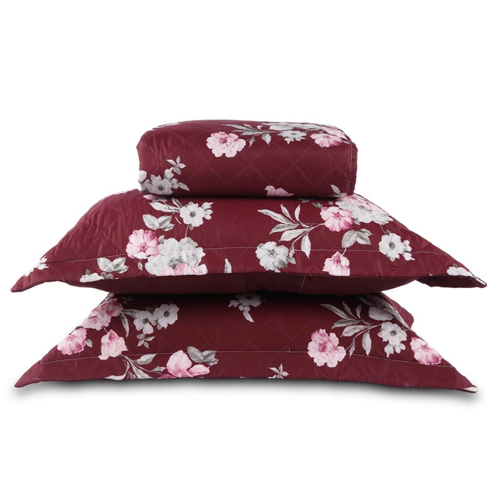 Kit Colcha King Estampada Versalhes Havan Casa 3 Peças - Floral Vinho