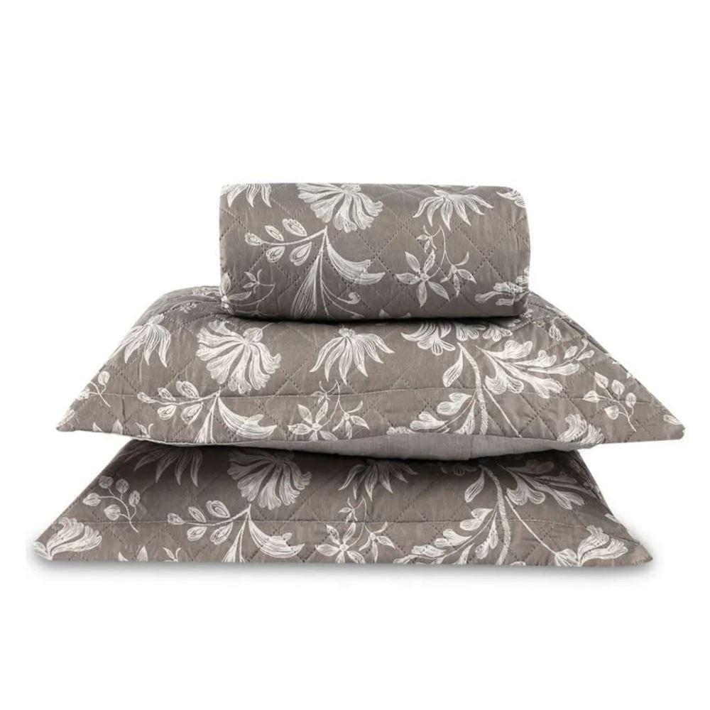 Kit Colcha Queen Versalhes/Napoli Havan Casa 3 Peças - Floral Taupe