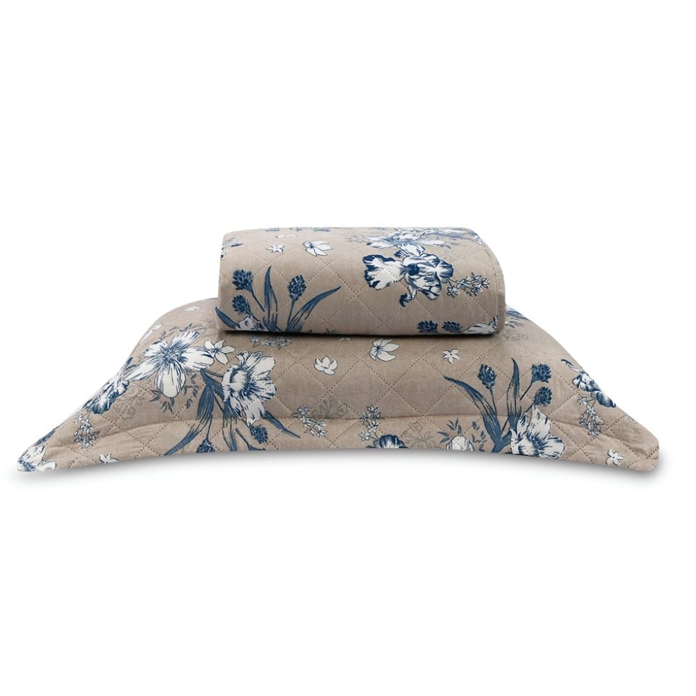 Kit Colcha Solteiro Estampada Versalhes Havan Casa 2 Peças - Floral Azul Linho