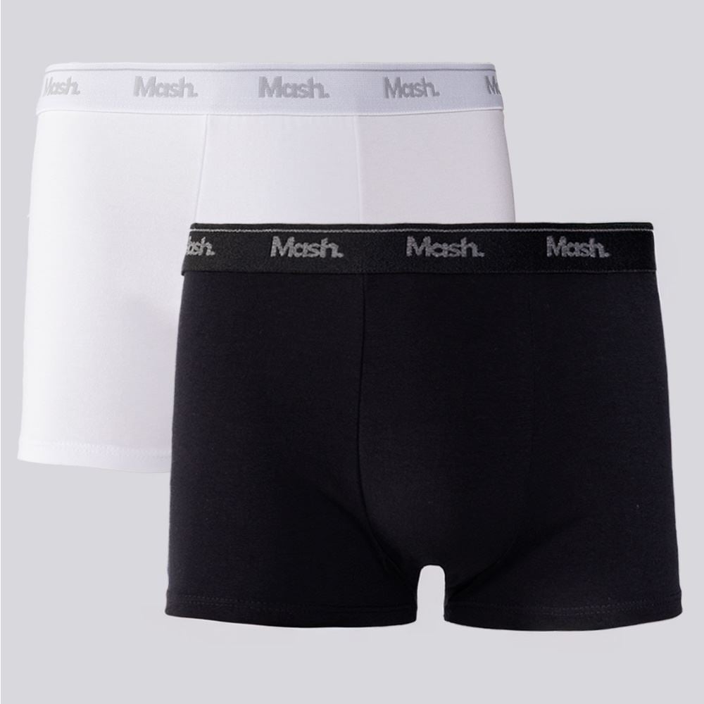 Kit 2 Cuecas Boxer Algodão Mash Preto/Branco
