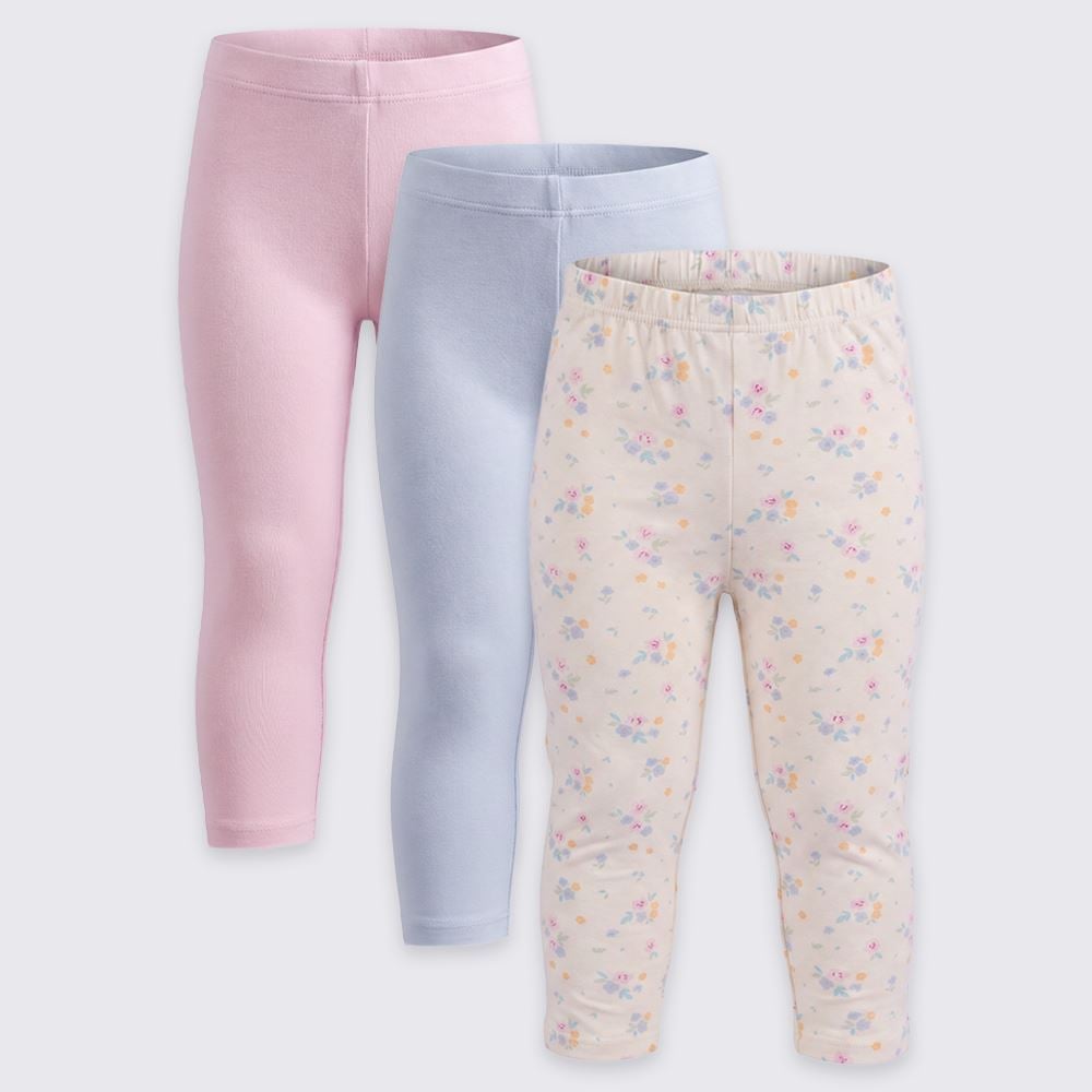 Kit Legging Infantil Menina 1 a 3 Anos Yoyo Kids Floral/Azul/Rosa