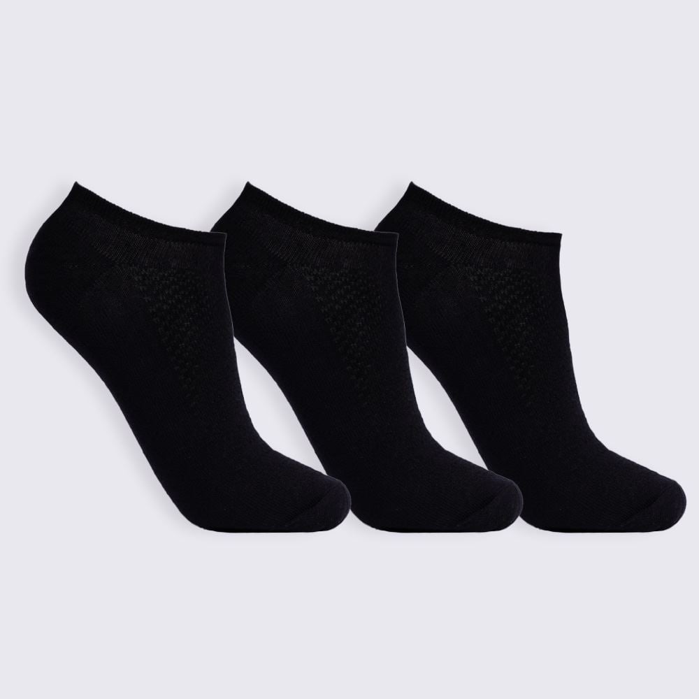 Kit Meia Juvenil 3 Pares Cano Invisível Hot Dog - Preto 34/38