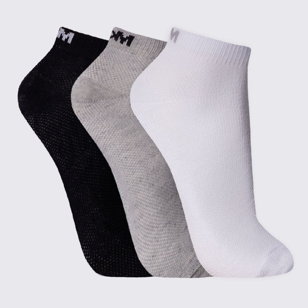 Kit Meia Feminina com 3 Pares Cano Curto Mash - BC/CZ/PT 34/38