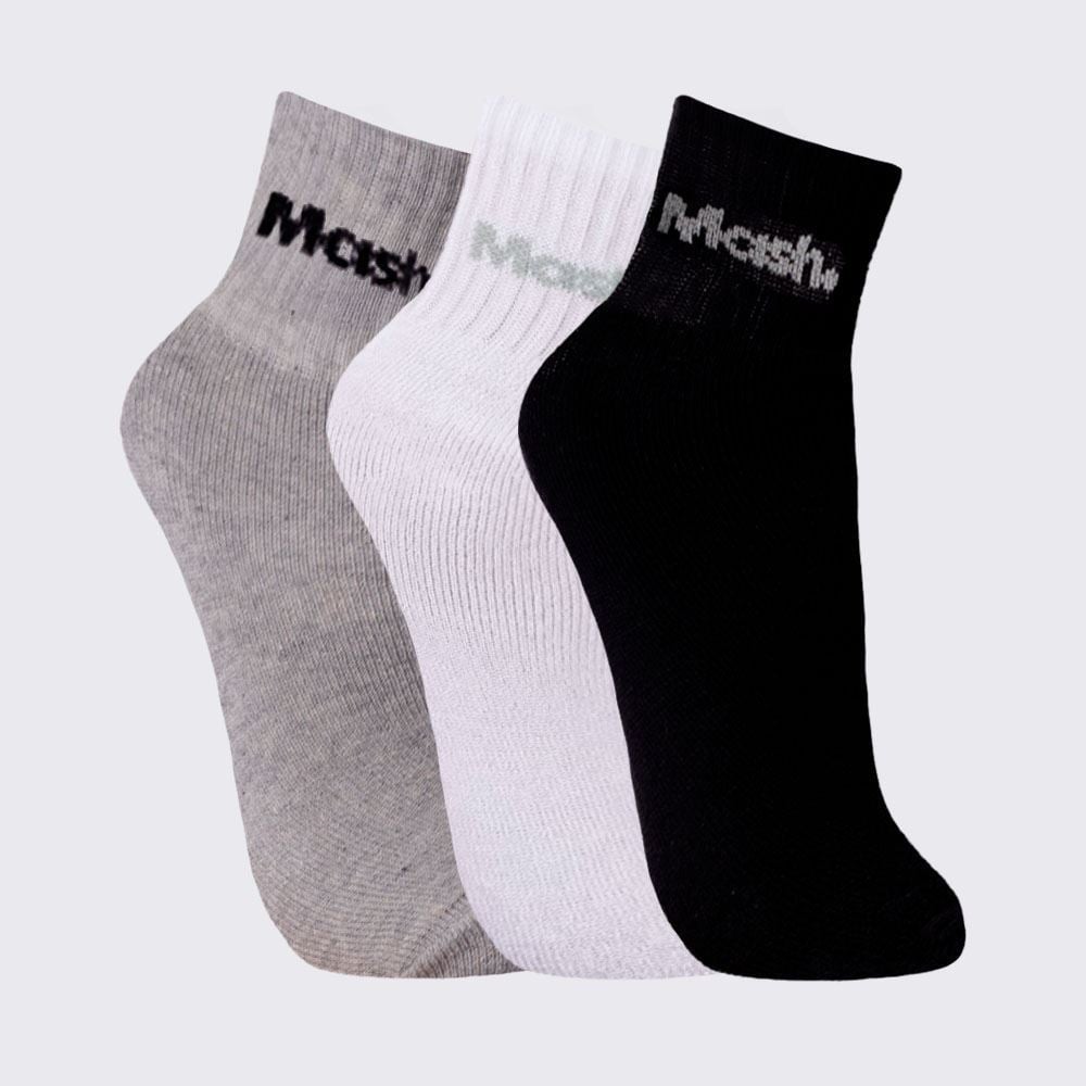 Kit Meia Masculina com 3 Pares Cano Curto Esportiva Mash - Br/Cz/Pt 39/43
