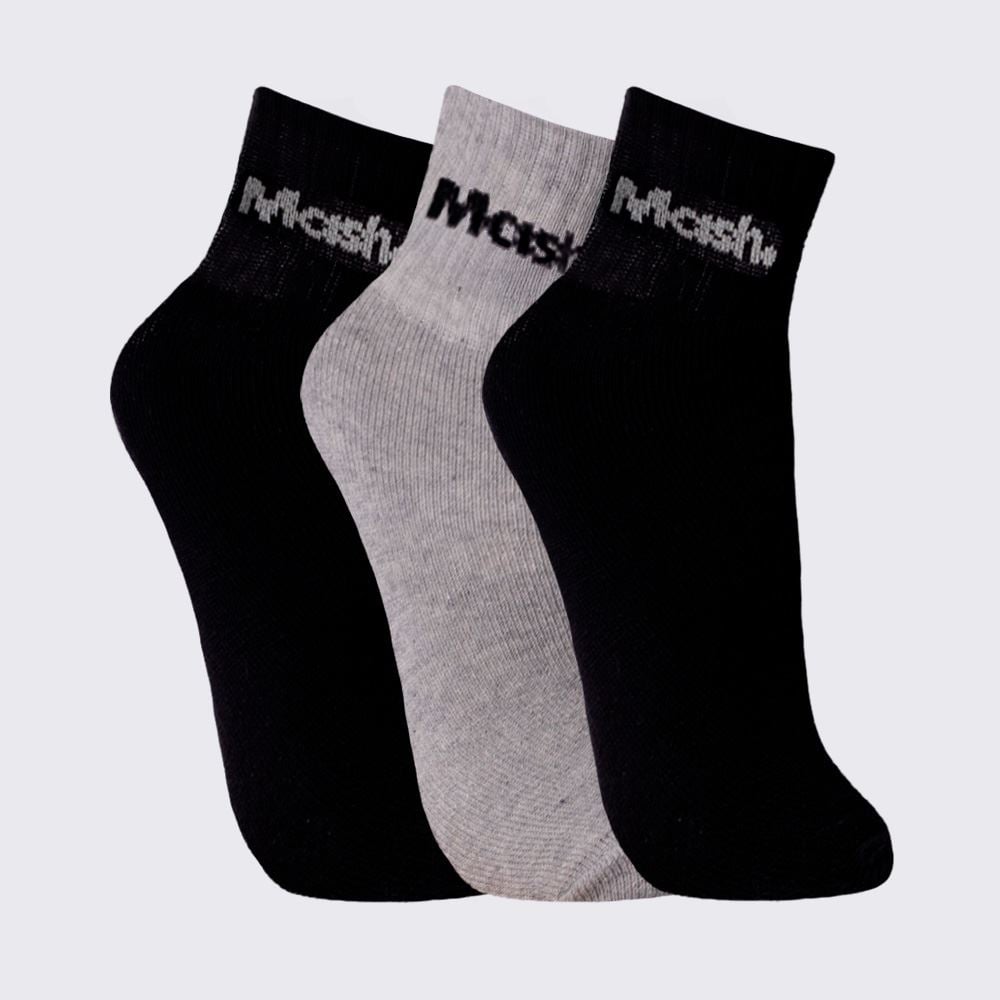 Kit Meia Masculina com 3 Pares Cano Curto Esportiva Mash - Pt/Cz/Pt 39/43