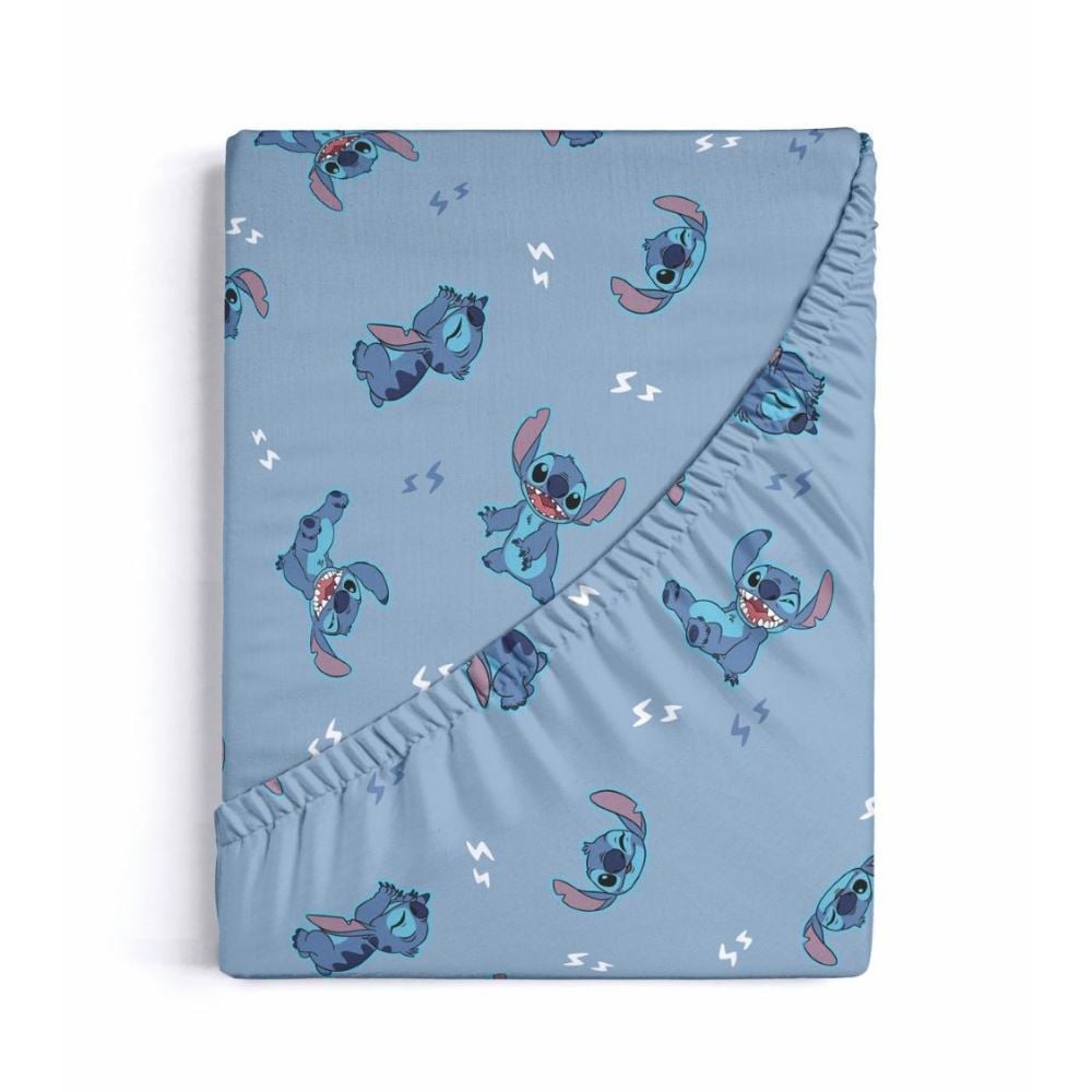 Lençol Infantil Solteiro com Elástico Disney by Hedrons - Stitch Nope Rotativo