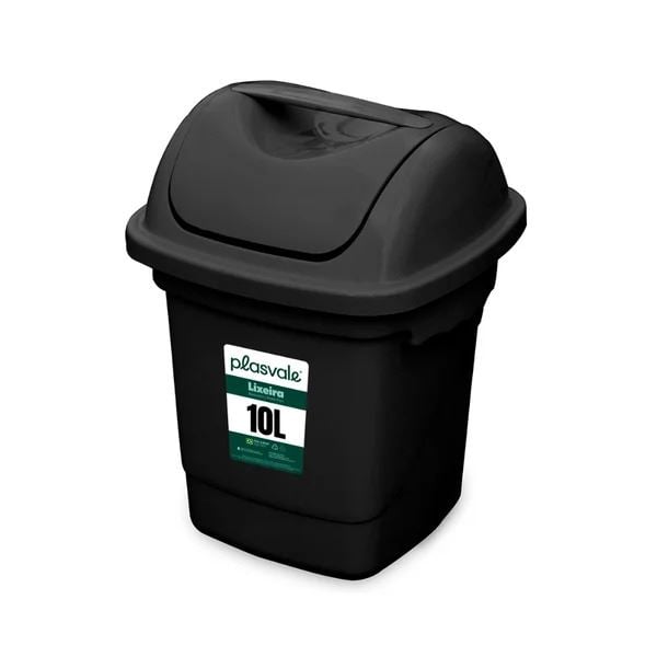 Lixeira Basculante de Plástico Plasvale 10 Litros - Preto