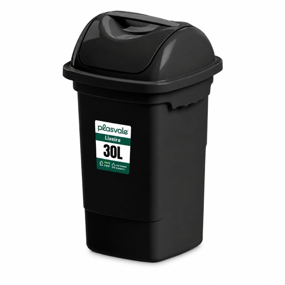 Lixeira Basculante Plasvale 30 Litros - Preto