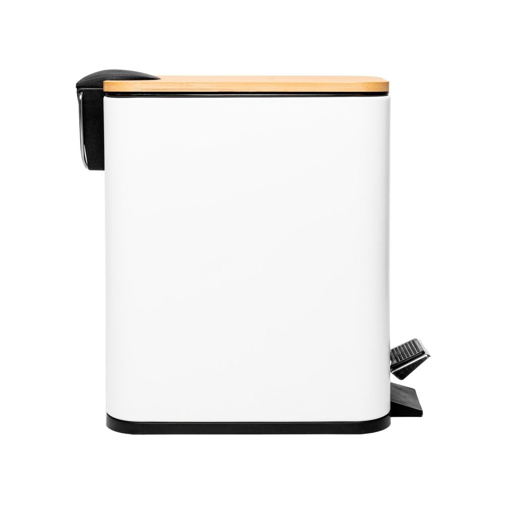 Lixeira Retangular com Pedal e Tampa de Bambu 5L Lyor - Branco