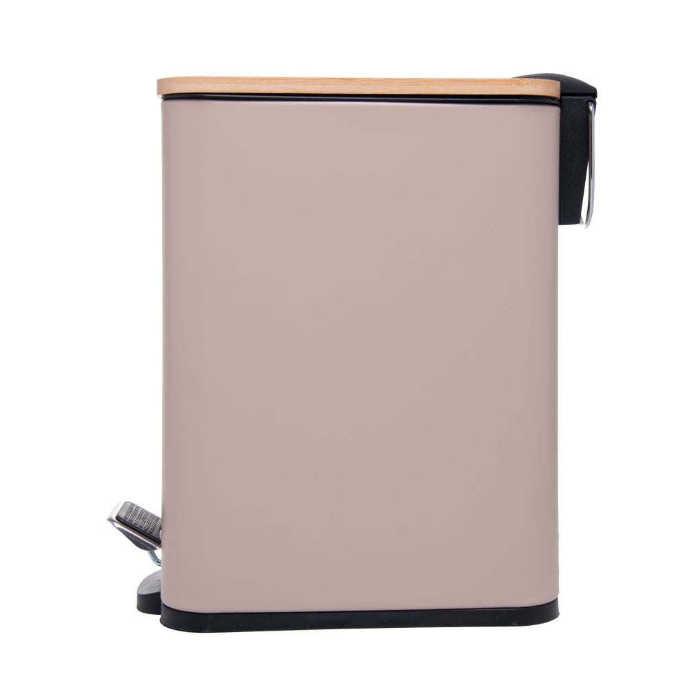 Lixeira Retangular com Pedal e Tampa de Bambu 5L Lyor - Bege