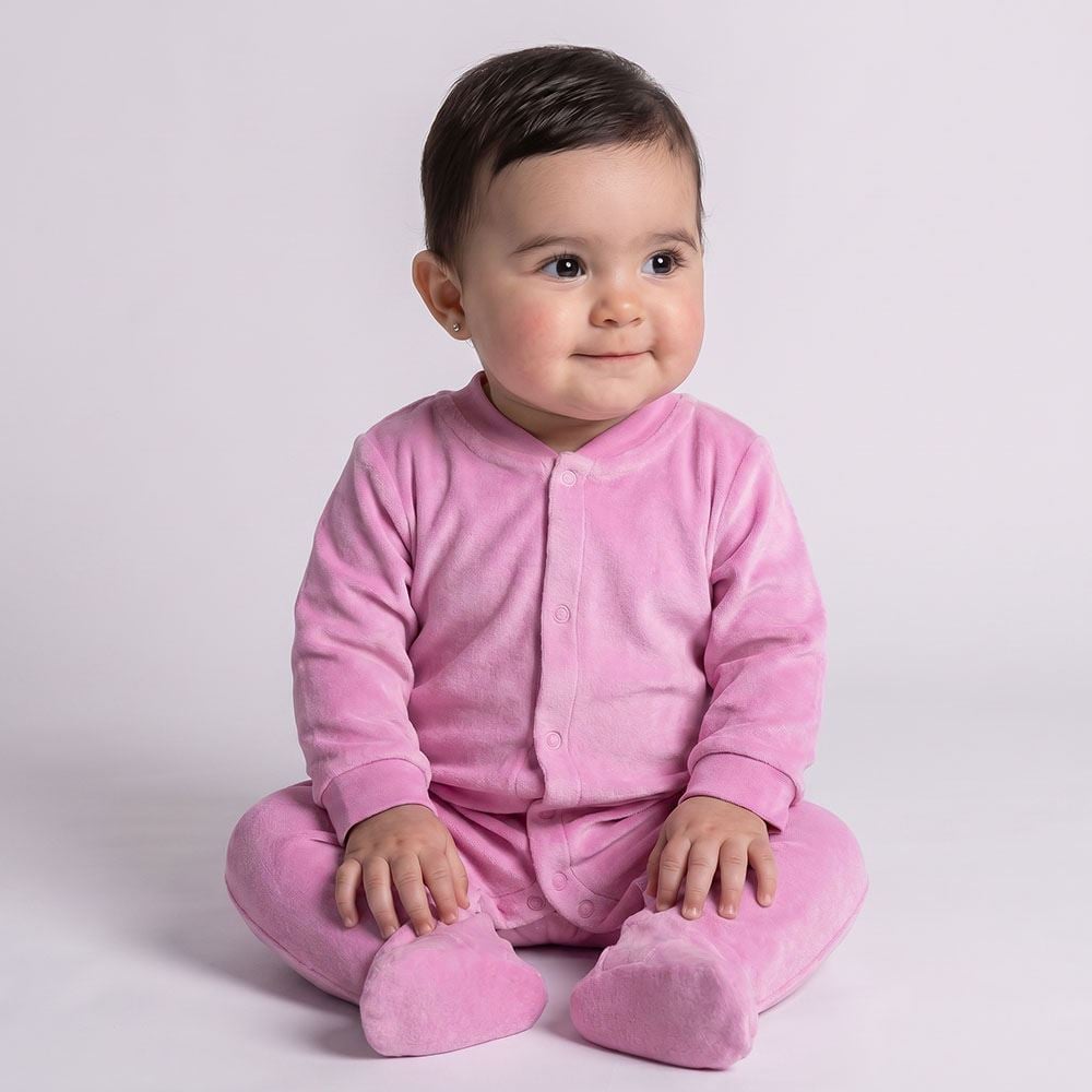 Macacão Bebê Menina Em Plush Com Pé Reversível Yoyo Baby Lilas Orquidea
