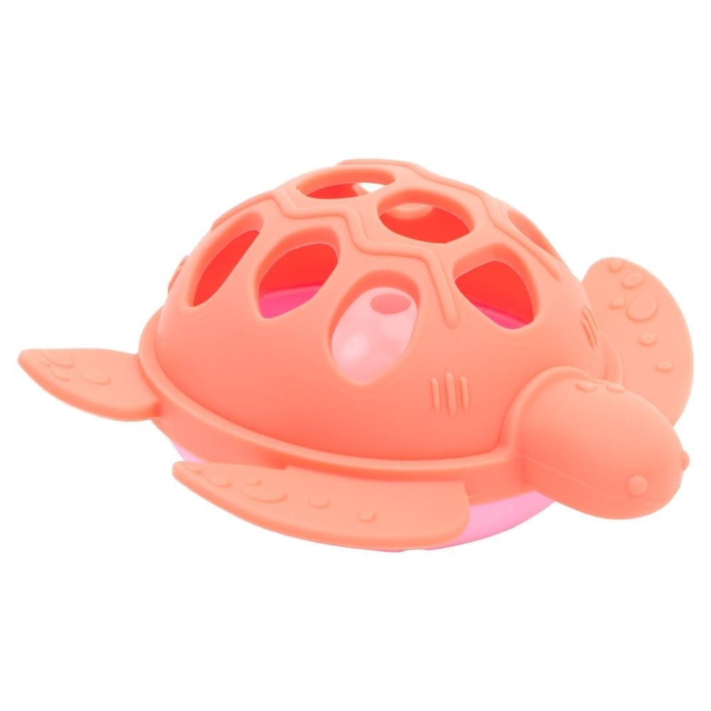 Mordedor em Silicone com Chocalho Tartaruga Buba - Rosa