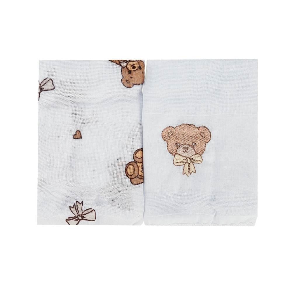 Kit Pano de Boca Bordado Havan Baby 2 Peças - Urso Bege