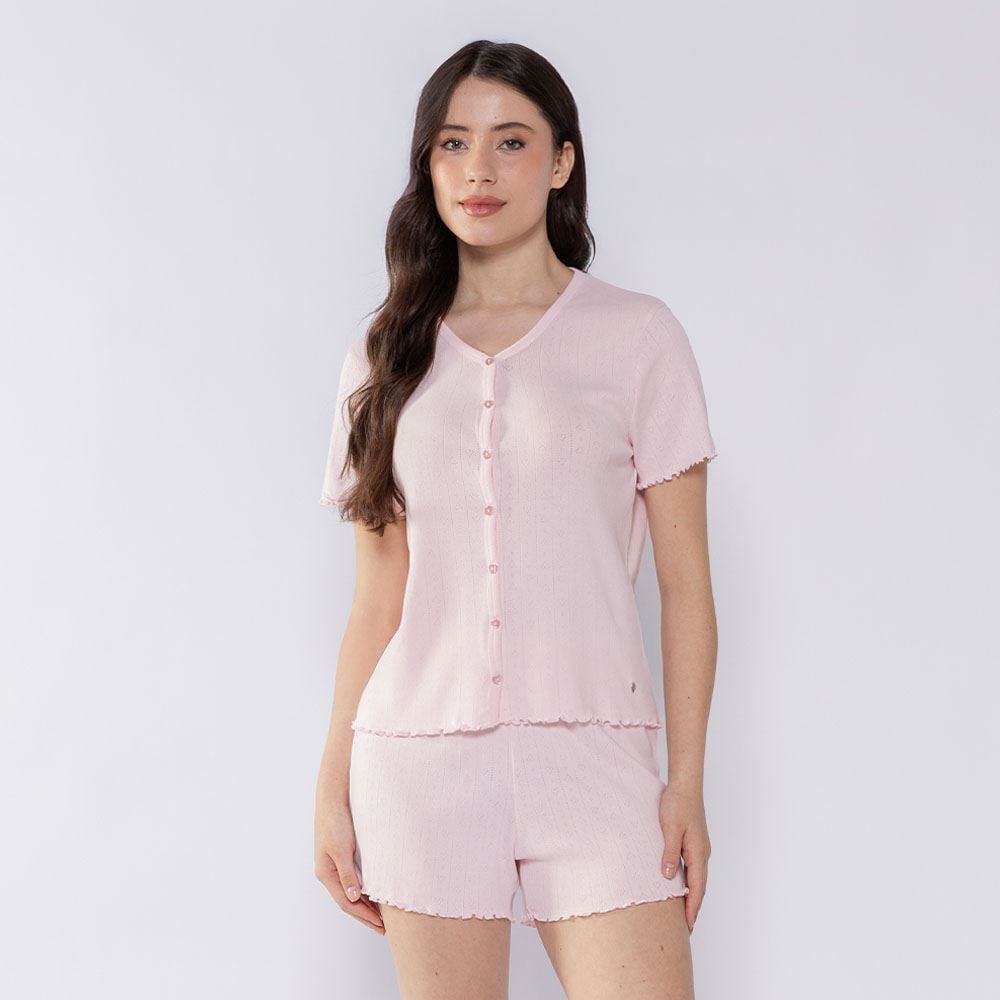 Pijama Feminino Americano De Tricot Camila Moretti Rosa