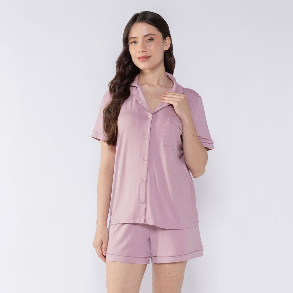 Pijama Feminino Americano De Viscose Camila Moretti Rose
